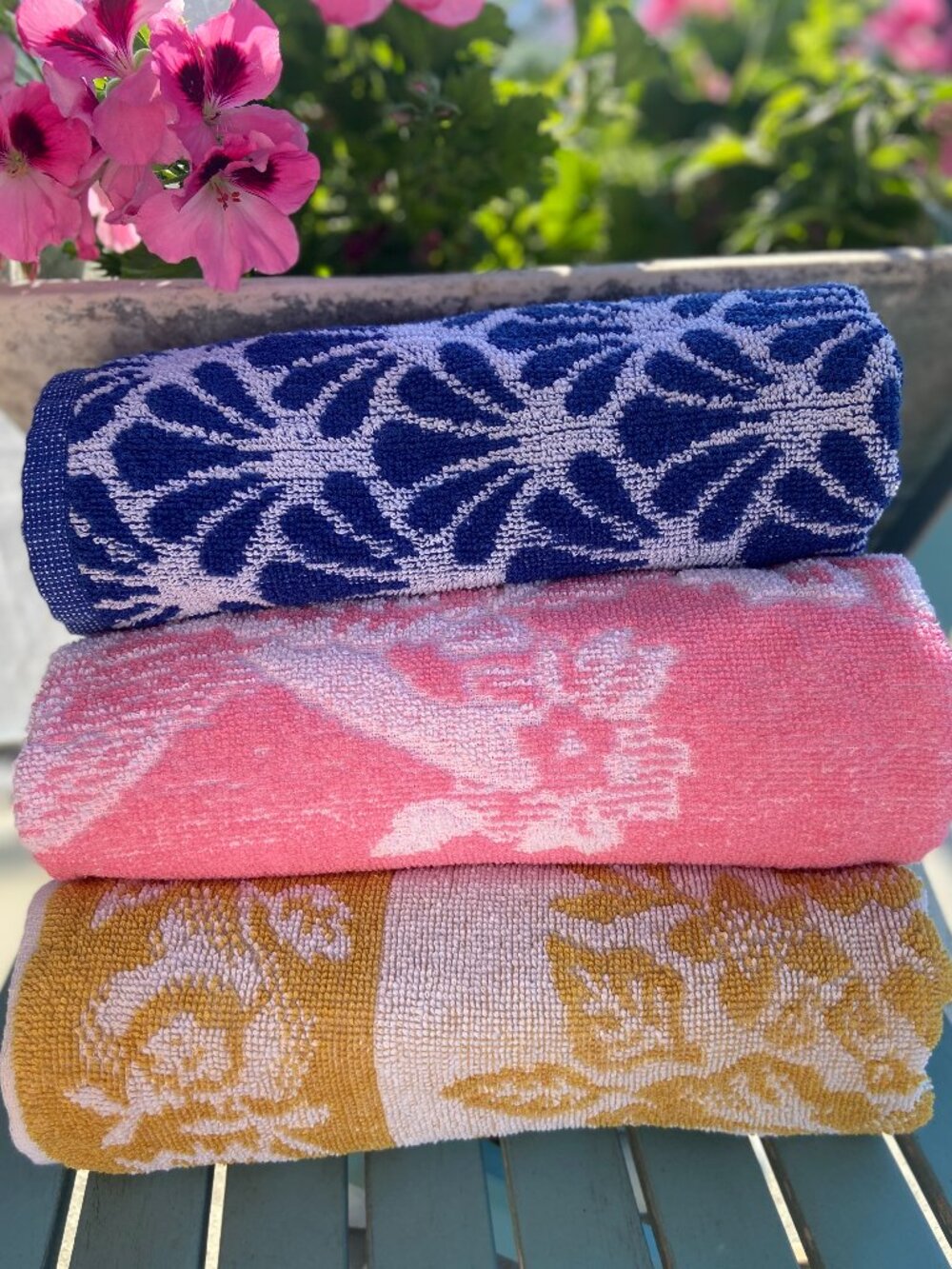 Vintage 1970s Towel Set Massador / Atta- Victorian Lady/ Floral / Geometric